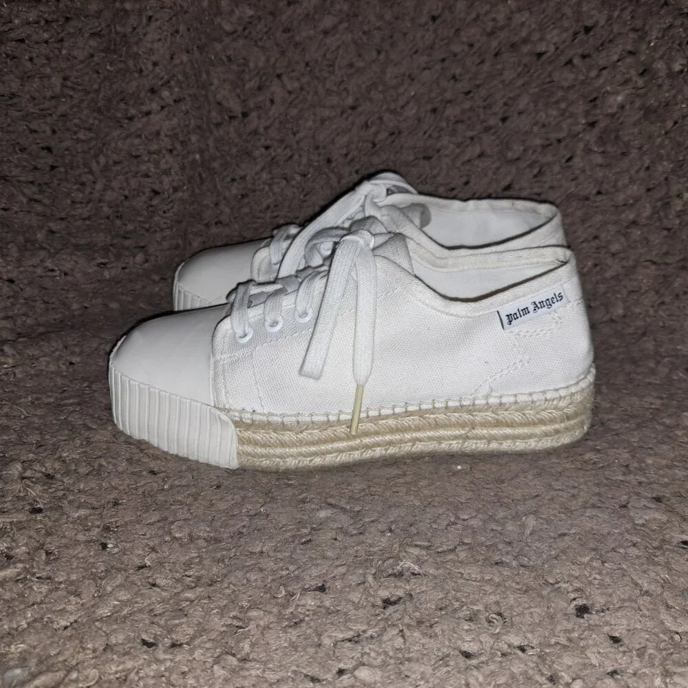 PALM ANGELS-Off White-Ivory Canvas Espadrille Sneakers-Lace Up-Sz 36-Excellent